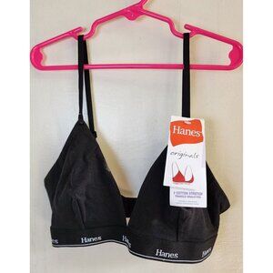 New Hanes Women's Black Wireless Bralette Adjustable Straps Size L